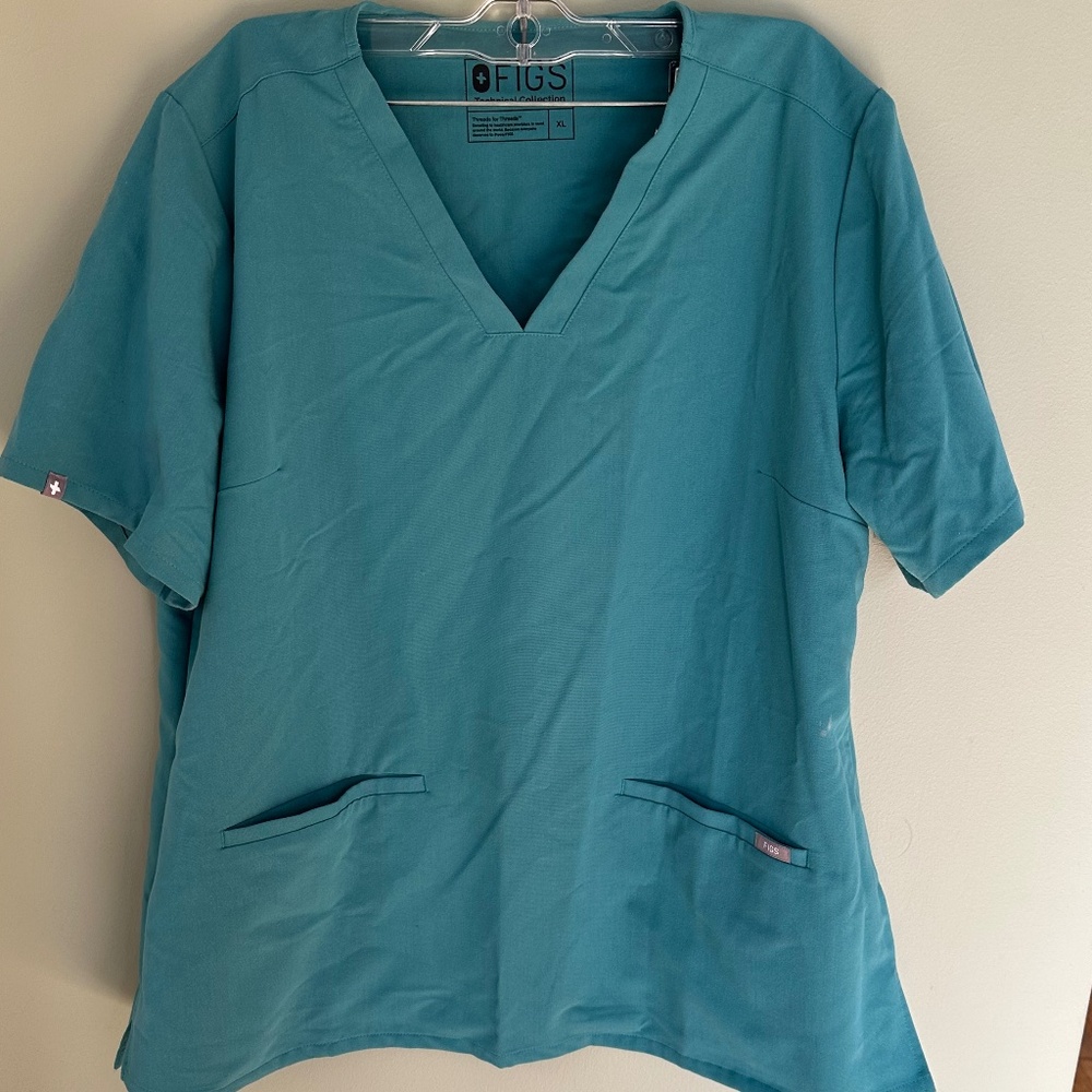 Women's FIGS Casma Scrub Top X-L 3 Pocket Teal  (Caribbean?)  Nurse TechUniform